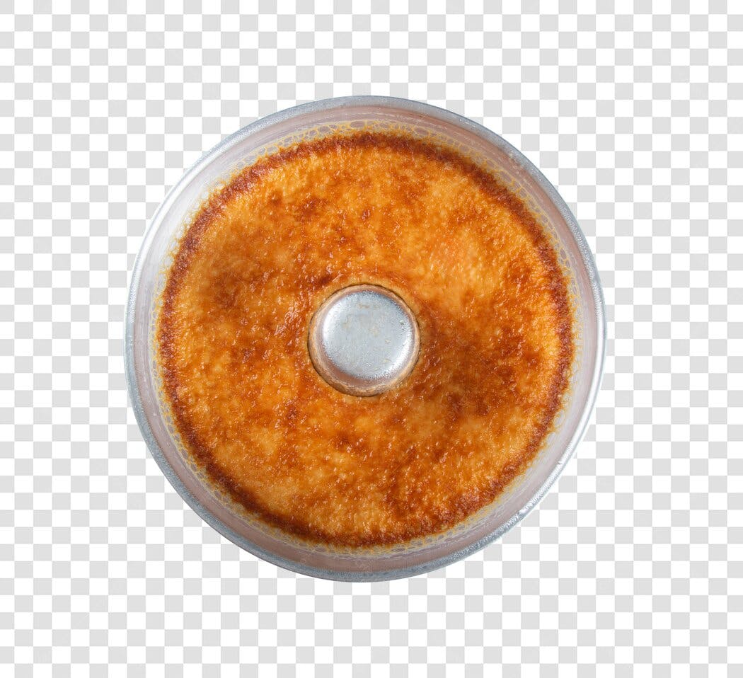Recorte de Pudim de Leite em forma redondo dourado PNG com fundo transparente