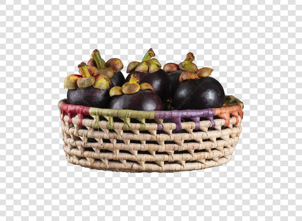 Cesta de Mangostões Frutas Exóticas PNG com fundo transparente
