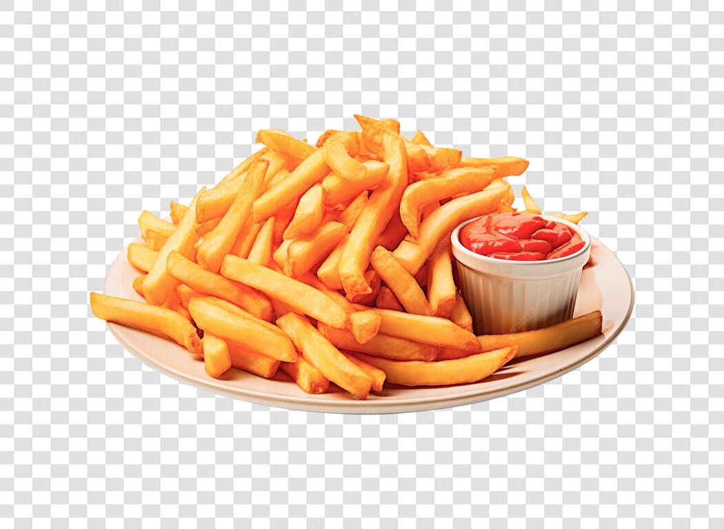 Imagem para Batatas Fritas Douradas com Ketchup Vermelho PNG com fundo transparente