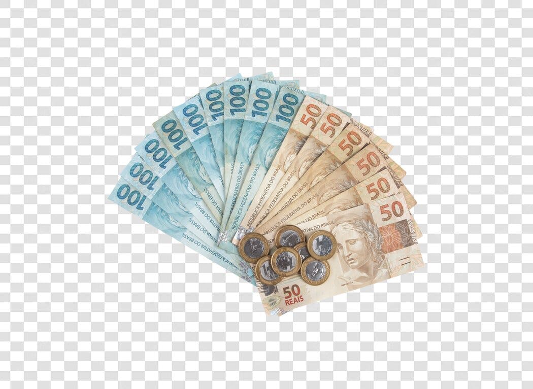Ilustração de Notas de Reais e Moedas Dinheiro Brasileiro PNG com fundo transparente