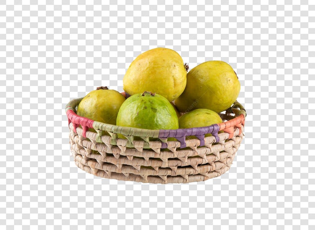 Cesta de Guavas Frescas Amarelas e Verdes PNG com fundo transparente