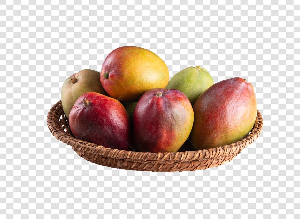 Material Promocional Cesta Mangas Goiabas Maduras Coloridas PNG com fundo transparente
