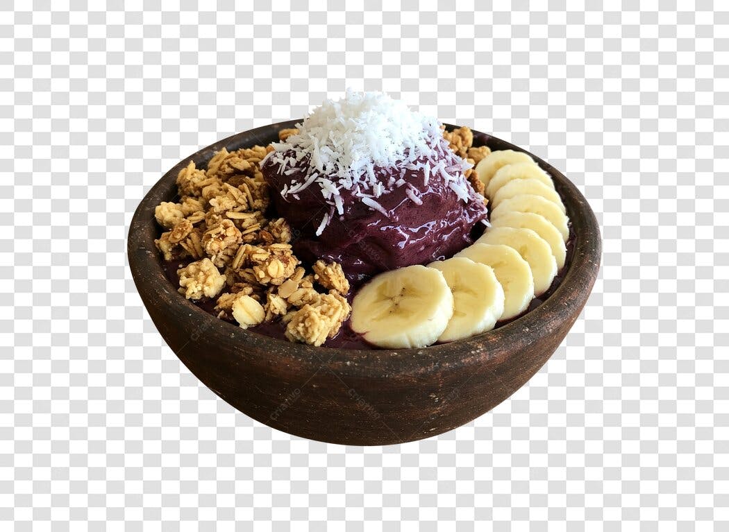 Açaí bowl com banana granola e coco para marketing PNG com fundo transparente