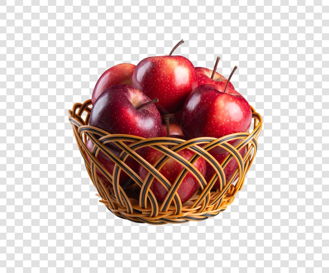 Objeto Cesta de Maçãs Vermelhas Frescas PNG com fundo transparente