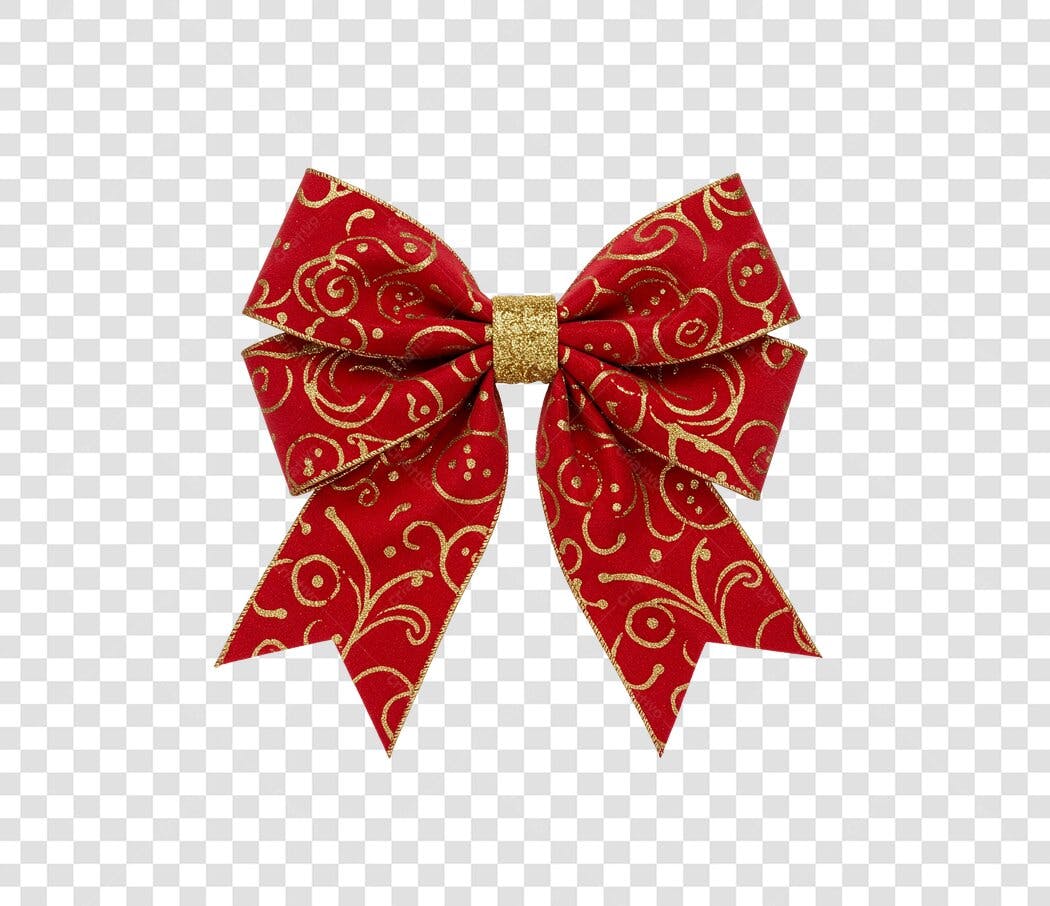 Laço de Natal vermelho e dourado festivo com brilho PNG com fundo transparente