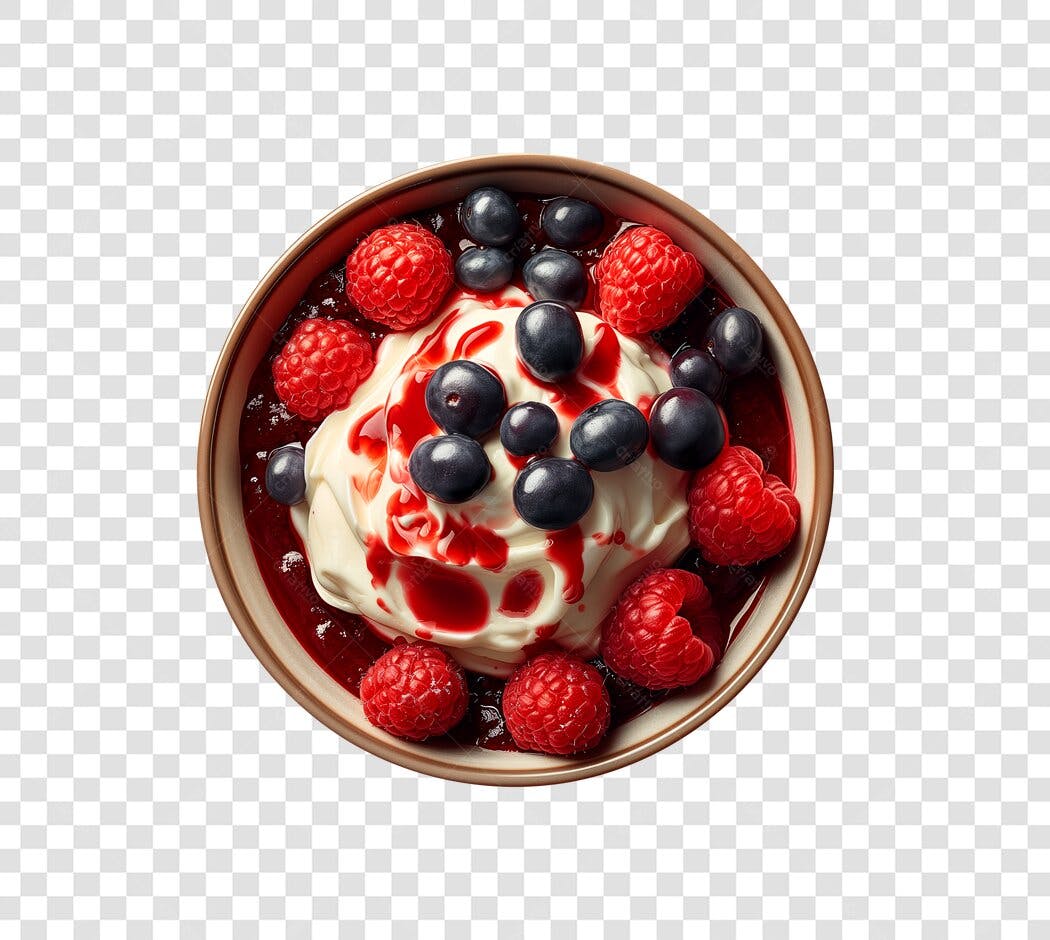 Elemento Gráfico Sobremesa Frutas Vermelhas com Creme PNG Fundo Transparente