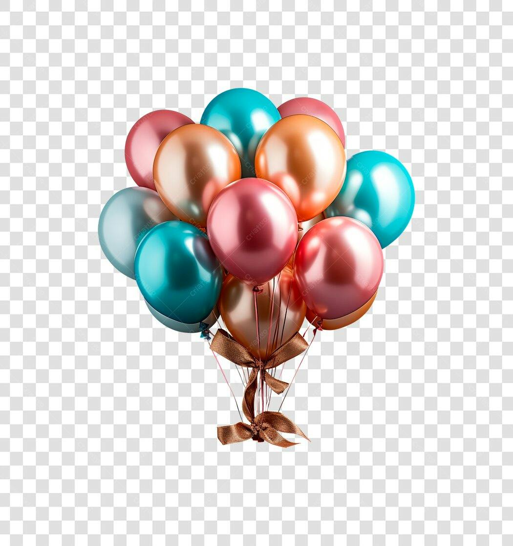 Balões metálicos para festa aniversário rosa cobre turquesa PNG com fundo transparente