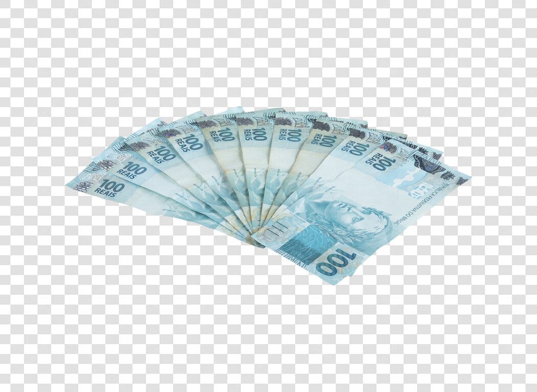 Cédulas de 100 Reais Brasileiros em leque PNG com fundo transparente