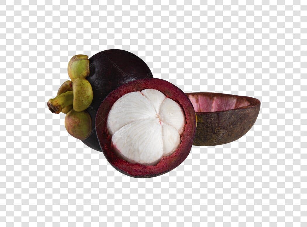 Elemento gráfico mangostão fruta tropical roxa e branca PNG com fundo transparente