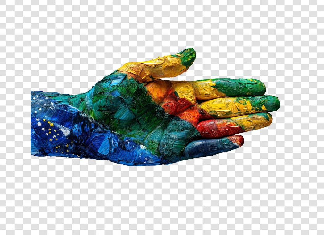 Ilustração Mão Pintada Cores do Brasil Azul Amarelo Verde PNG com fundo transparente