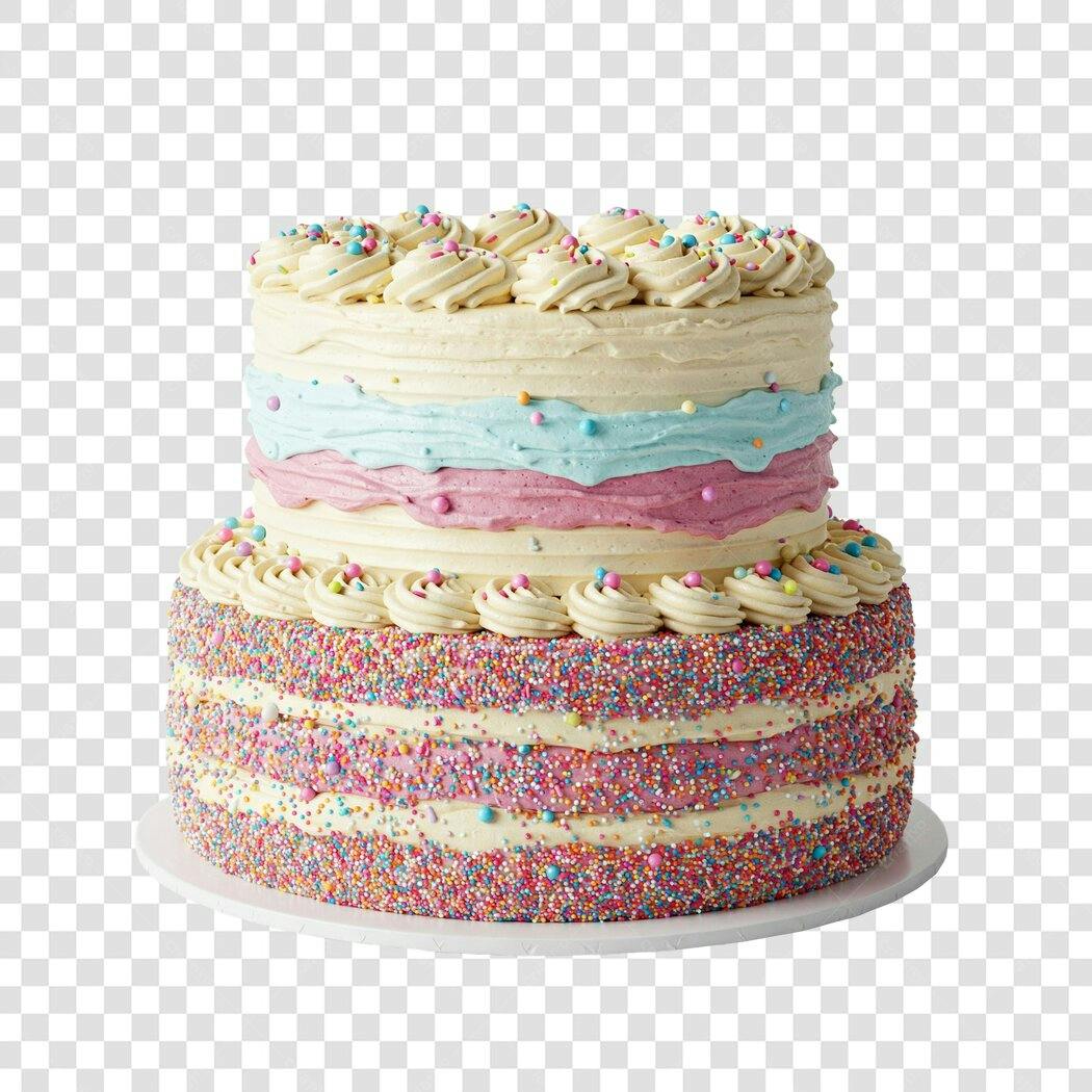 Bolo Festivo de Aniversário com Confeitos Coloridos PNG com fundo transparente