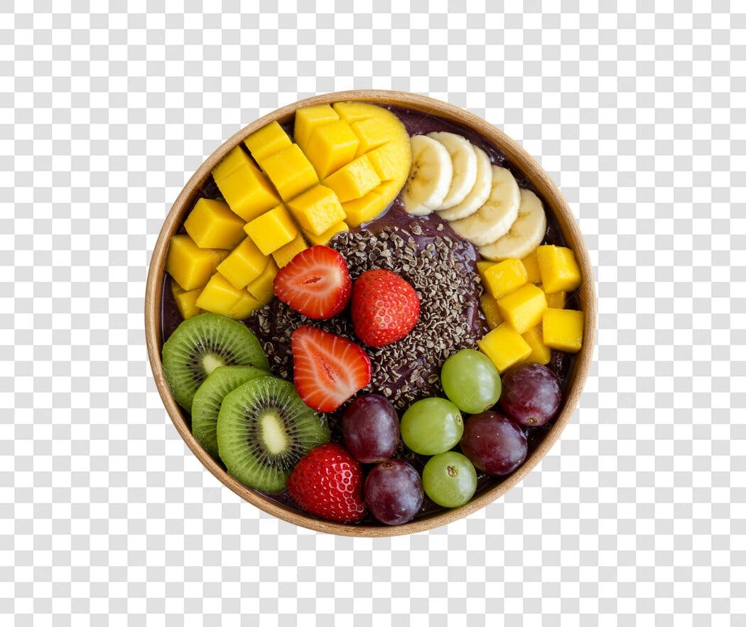 Imagem de Açaí Bowl com frutas coloridas e granola PNG com fundo transparente
