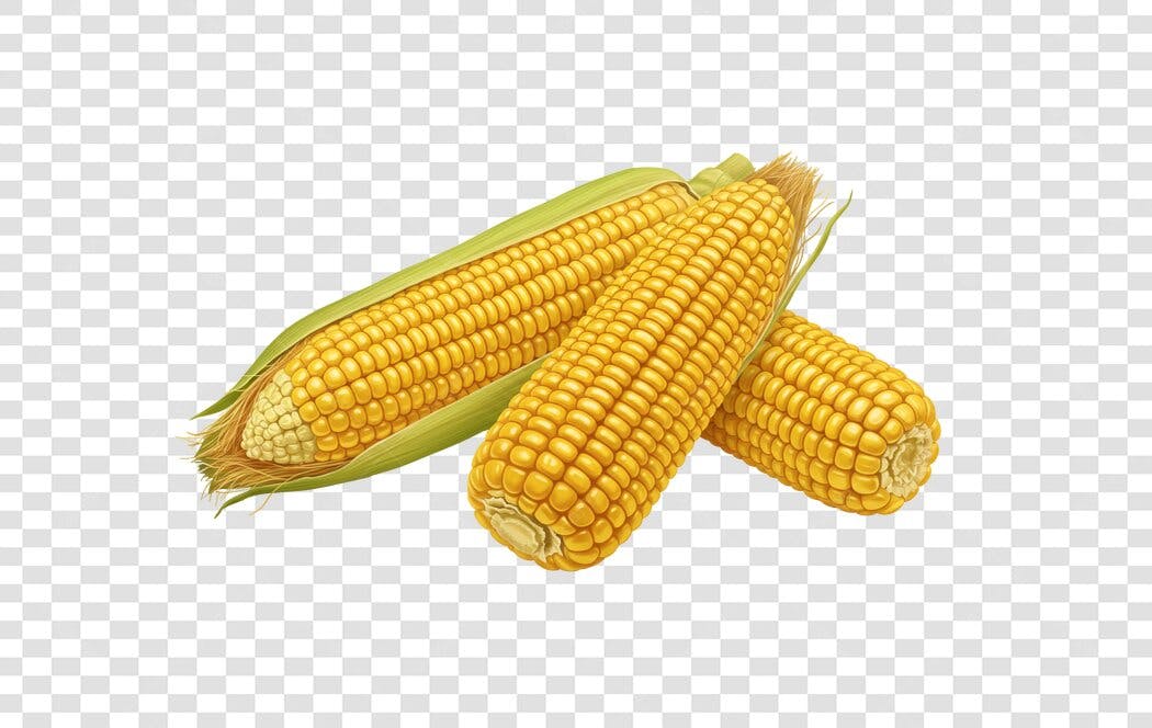 Elemento Gráfico Três Espigas de Milho Amarelo Verde PNG com fundo transparente