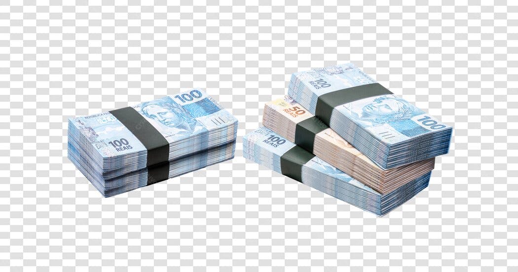 Pilha de Dinheiro Reais Brasileiros Cédulas 100 50 BRL PNG com fundo transparente