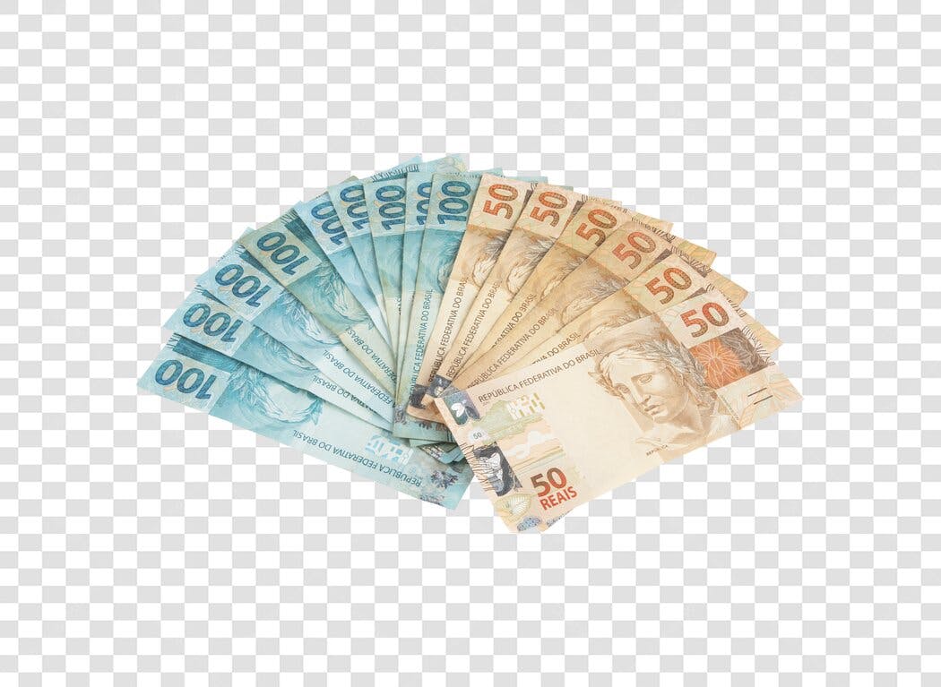 Notas Reais Brasileiros 50 e 100 Dinheiro Azul Amarelo PNG com fundo transparente