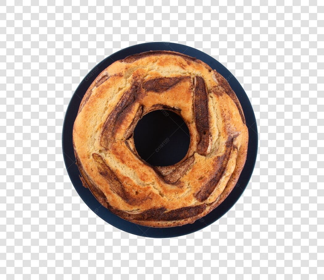 Bolo caseiro mármore em prato azul para confeitaria PNG com fundo transparente
