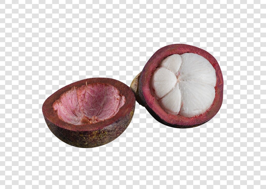 Elemento gráfico Mangostão fruta tropical cortada ao meio PNG com fundo transparente