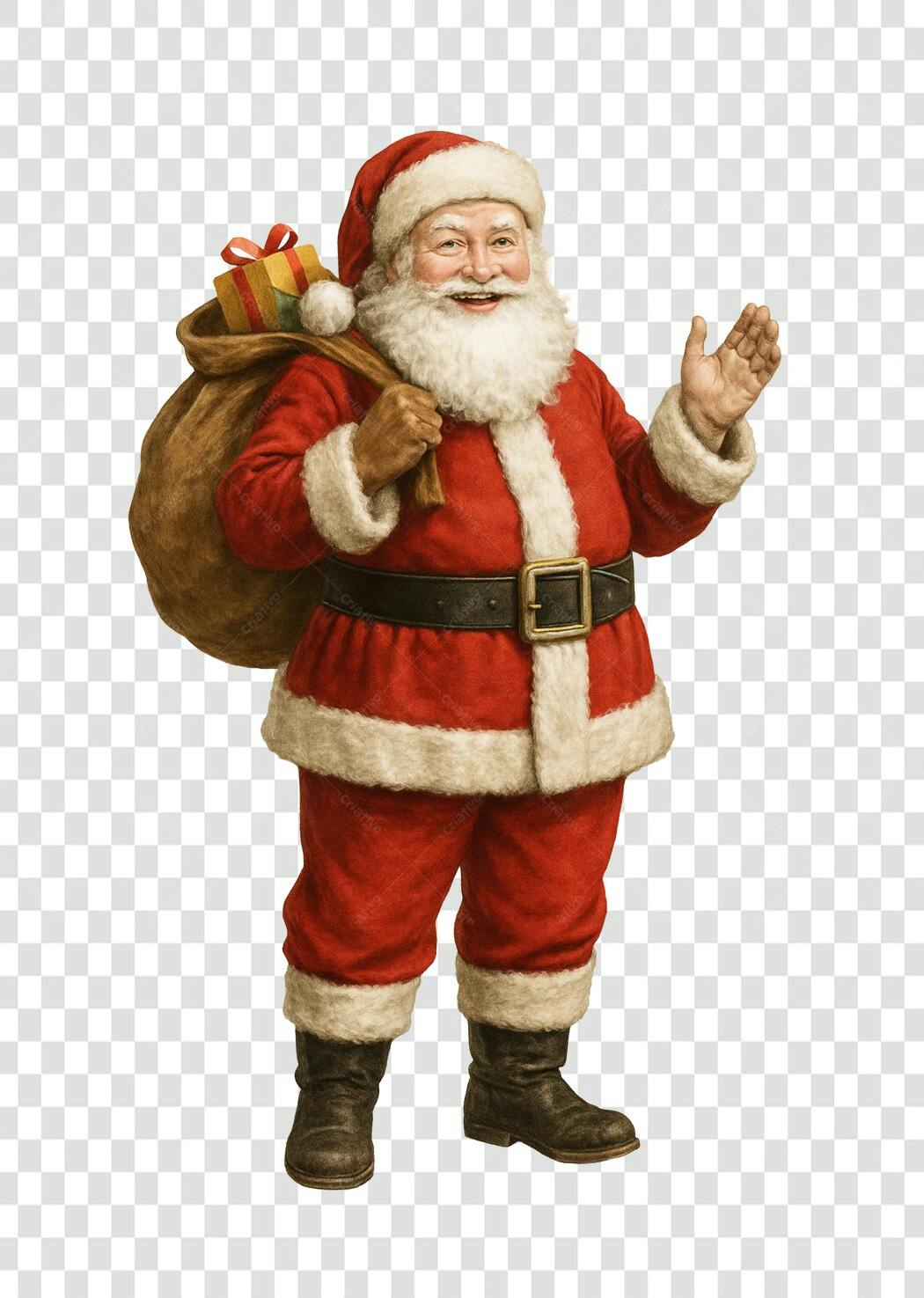 Ilustração Papai Noel para Natal Dezembro com saco de presentes PNG com fundo transparente