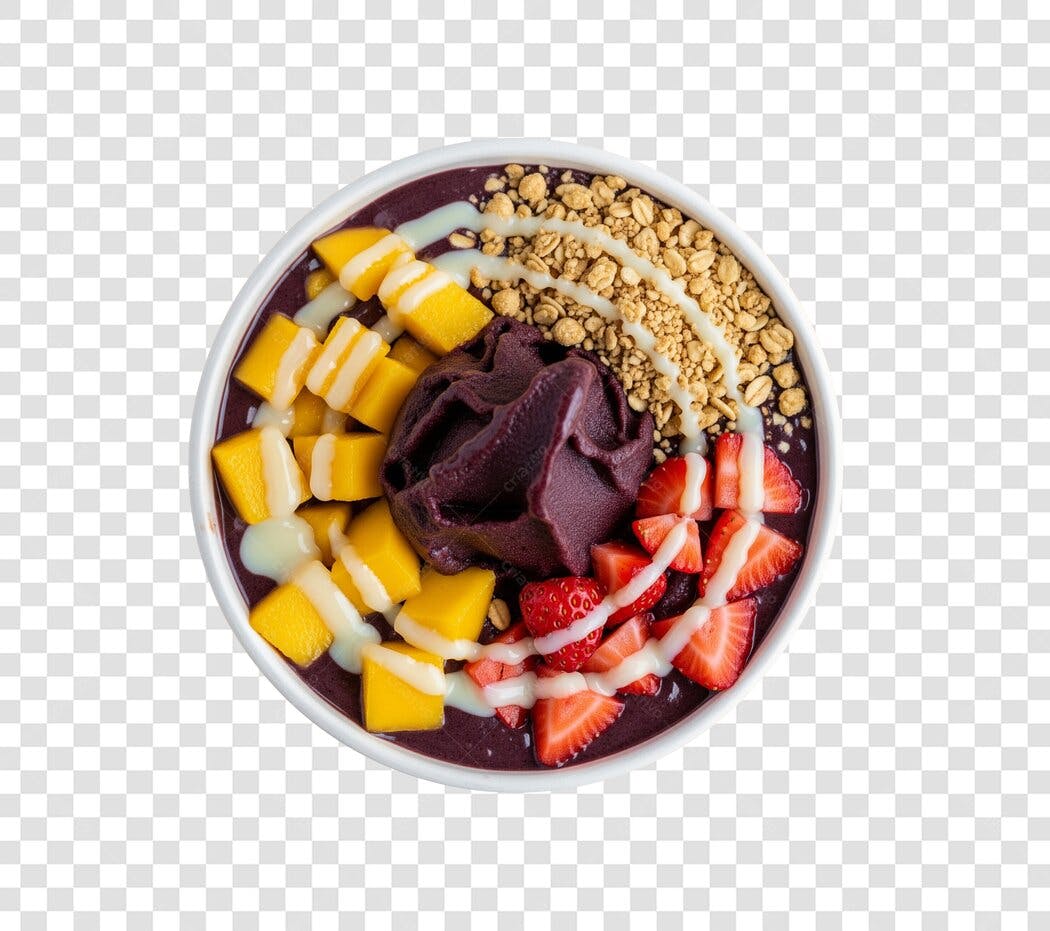Imagem de Açaí Bowl Saudável com Manga Morango e Granola PNG com fundo transparente