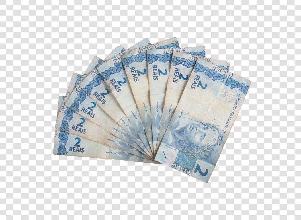 Elemento Gráfico Notas de 2 Reais Brasileiras Fanned Out PNG com fundo transparente