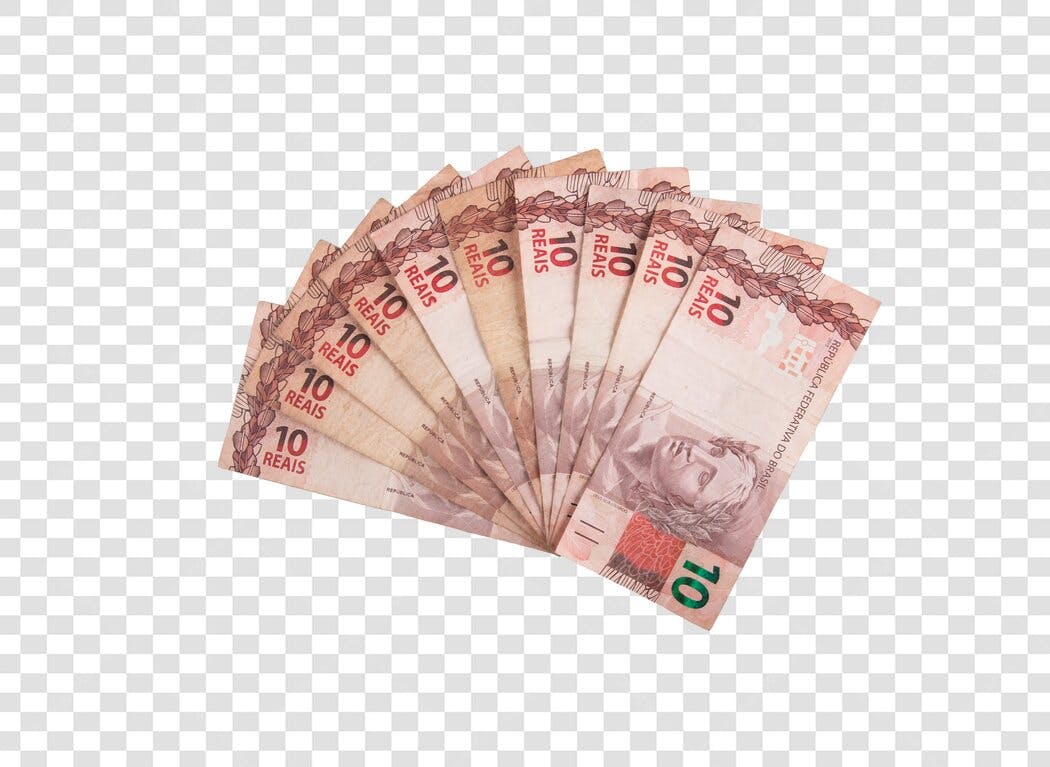 Notas de 10 Reais Brasileiros para Marketing Financeiro PNG com fundo transparente