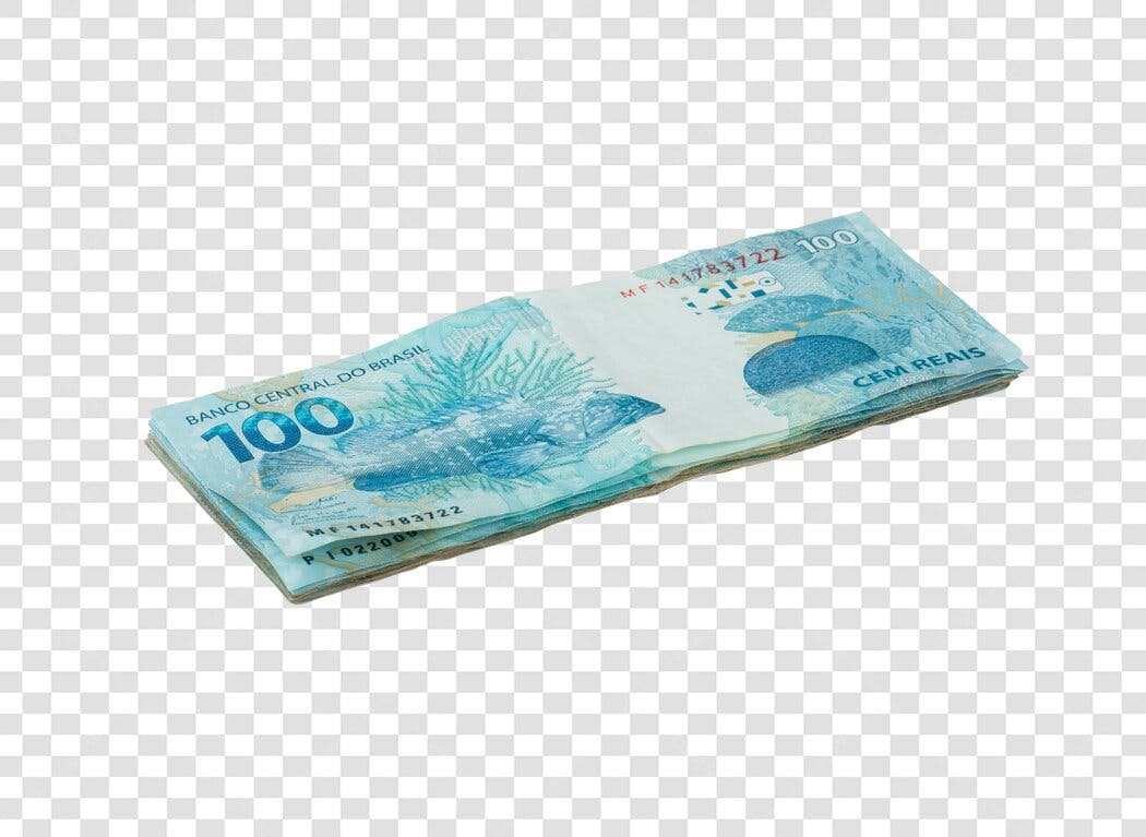 Elemento Gráfico Notas de 100 Reais Empilhadas Azul Verde PNG com fundo transparente