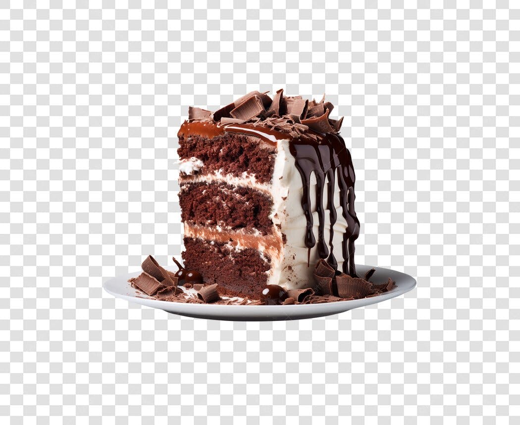 Fatia de Bolo de Chocolate Gourmet com Cobertura PNG com fundo transparente