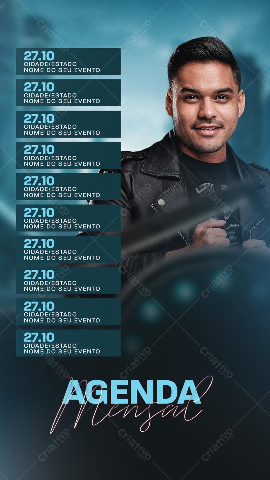Flyer Vertical para Agenda Mensal de Eventos PSD Editável