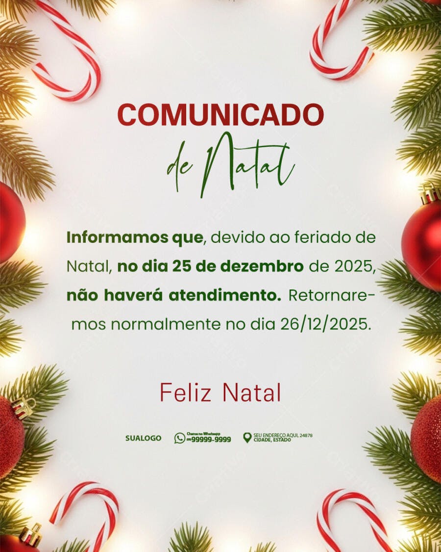 Flyer Comunicado de Natal PSD Editável
