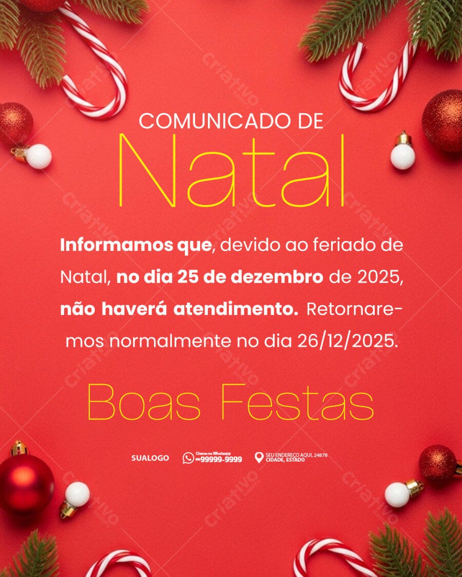 Comunicado de Natal Não Atendimento PSD Editável