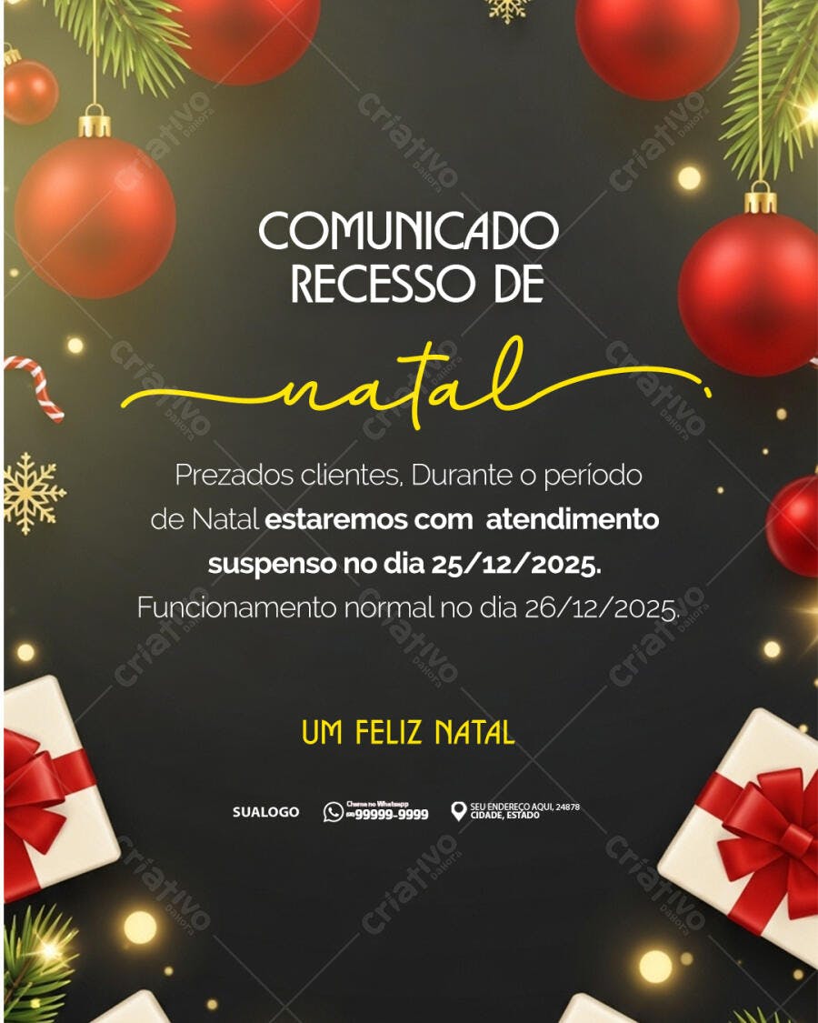 Comunicado para Recesso de Natal PSD Editável