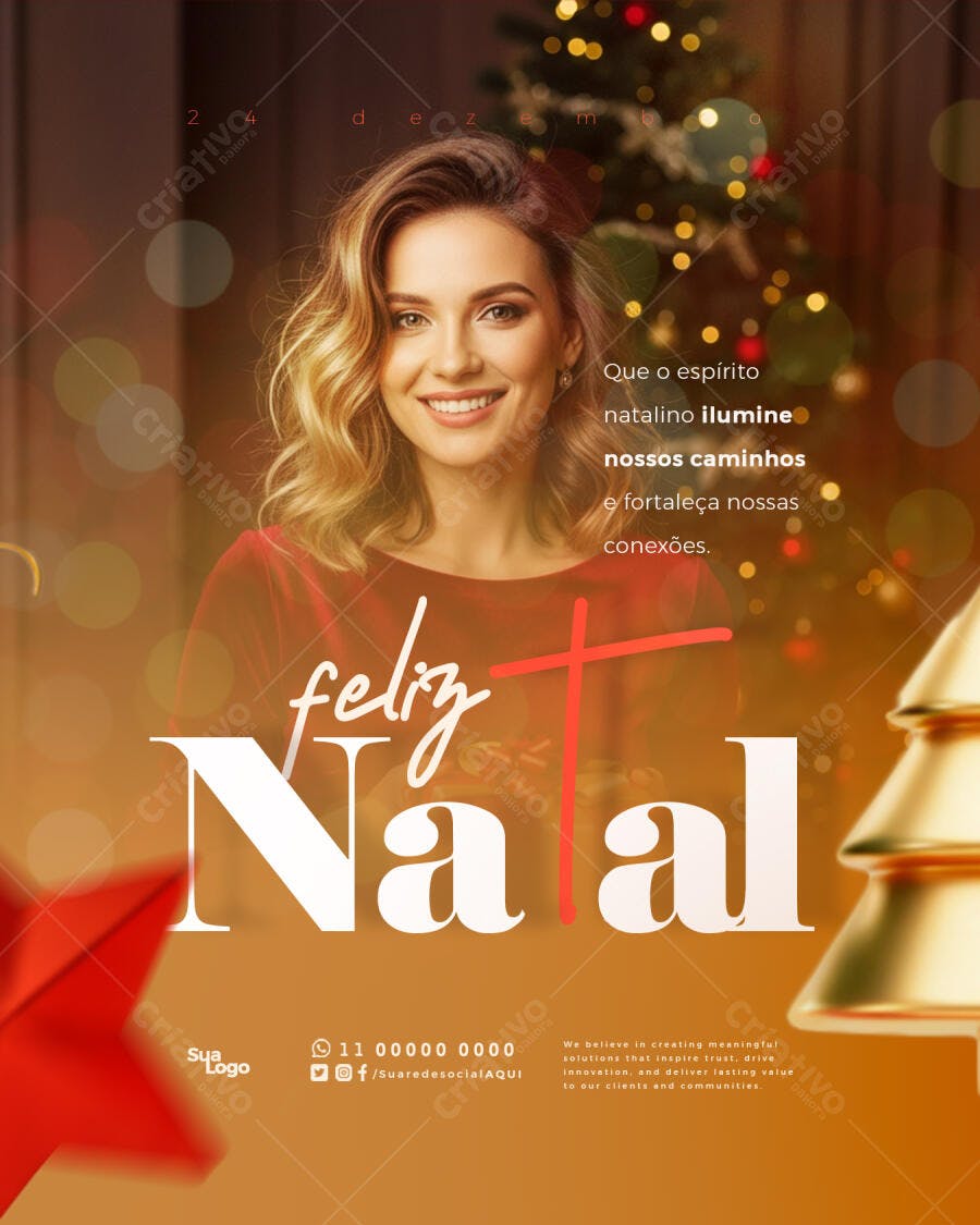 Flyer de Natal com Mulher Elegante e Mensagem Boas Festas PSD Editável