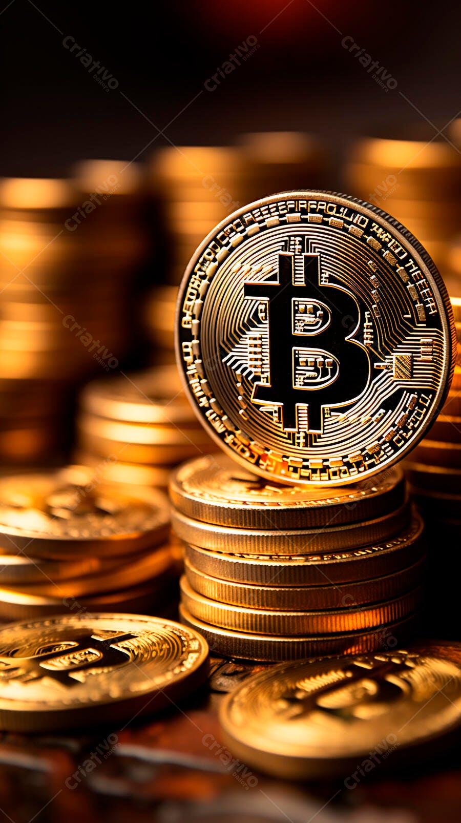 Bitcoin moeda dourada empilhada em pilhas finanças digitais