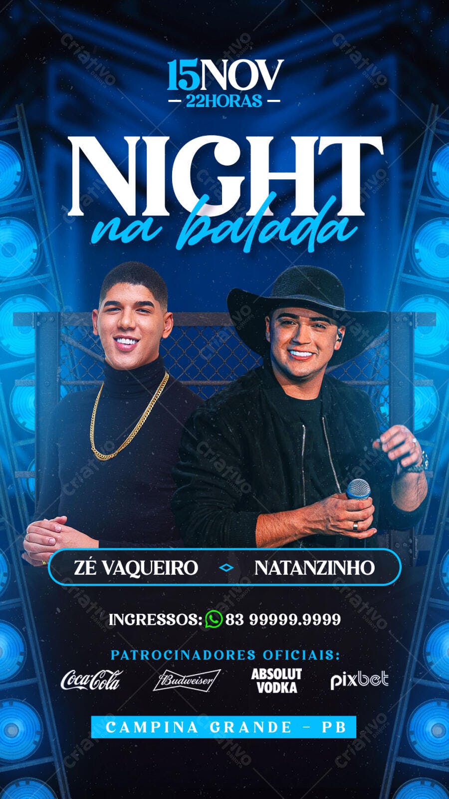 Flyer de evento musical Zé Vaqueiro Natanzinho NIGHT na Balada PSD Editável