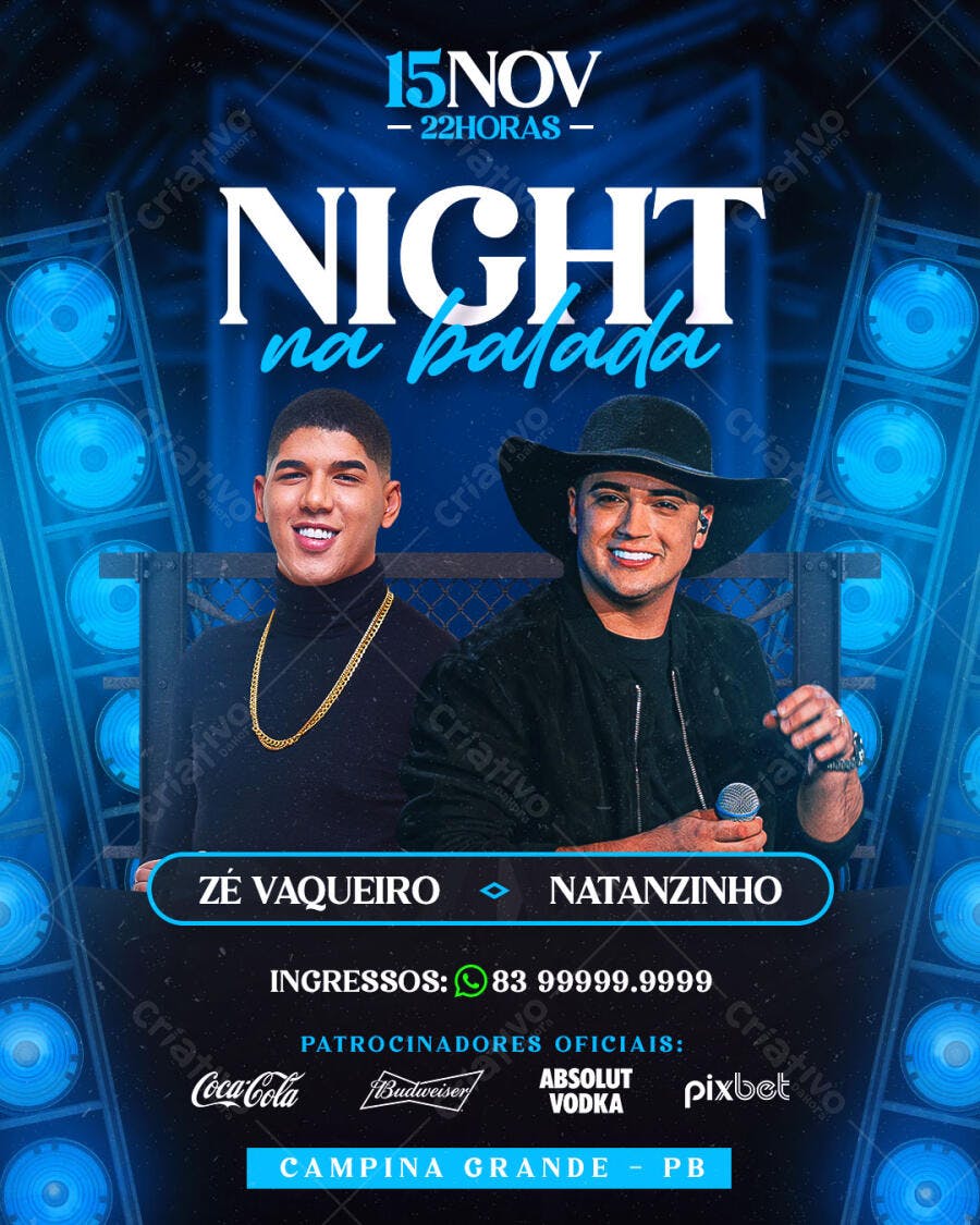 Flyer de Balada para Show Zé Vaqueiro e Natanzinho PSD Editável