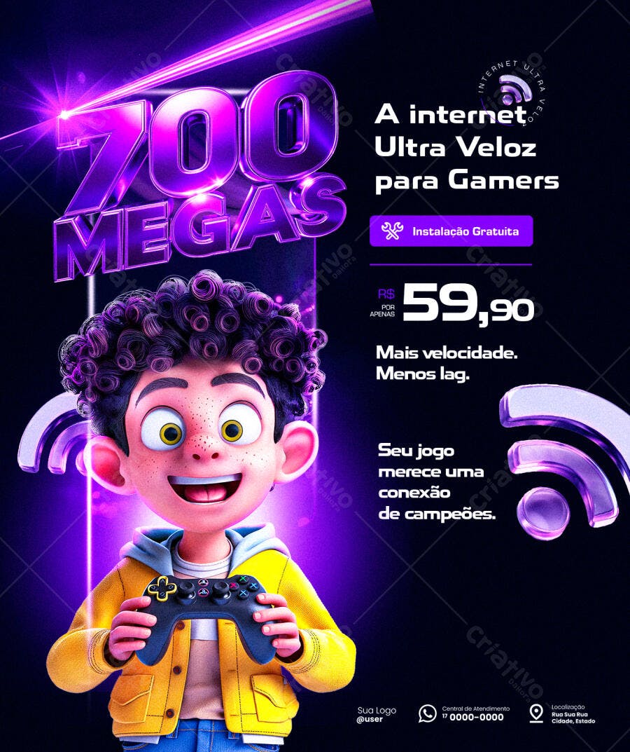 Flyer Digital para Internet Ultra Veloz 700 Megas Gamer PSD Editável