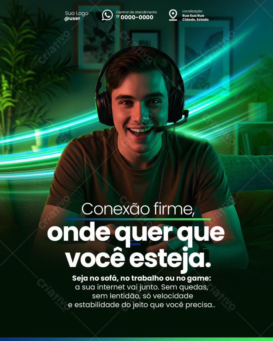 Flyer para Provedor de Internet Gamer e Conexão Rápida PSD Editável