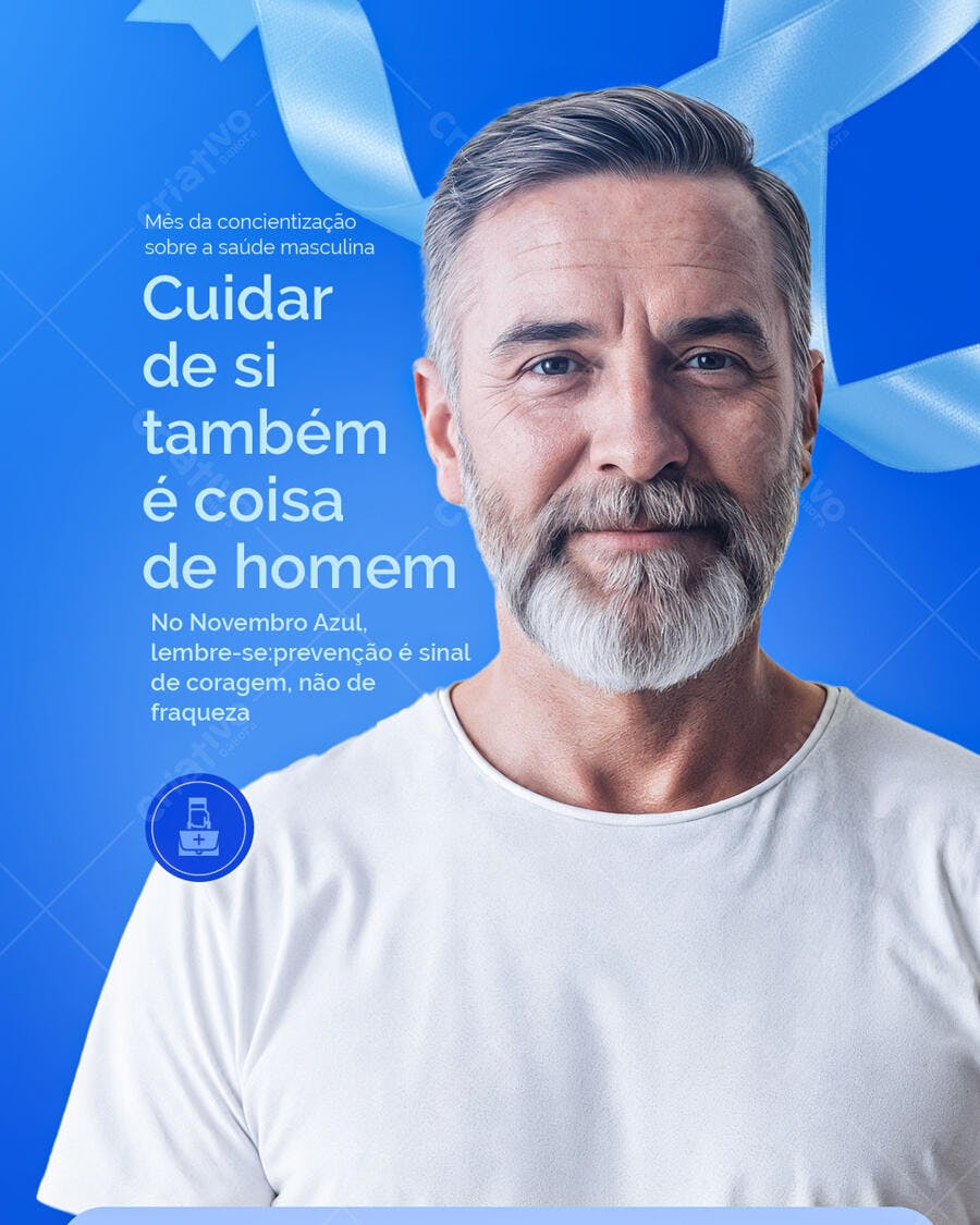 Flyer Novembro Azul Cuidado Masculino Homem Barba Cinza PSD Editável
