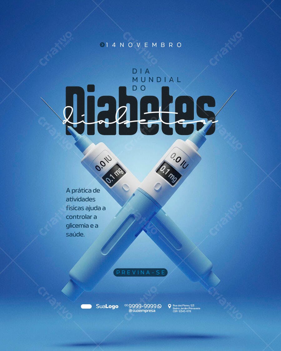 Flyer Dia Mundial do Diabetes Conscientização PSD Editável