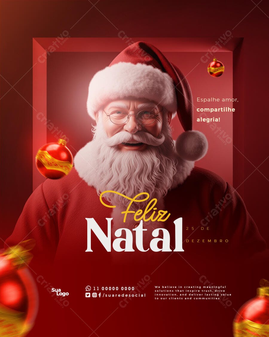 Flyer Feliz Natal Papai Noel Espalhe Amor Alegria PSD Editável
