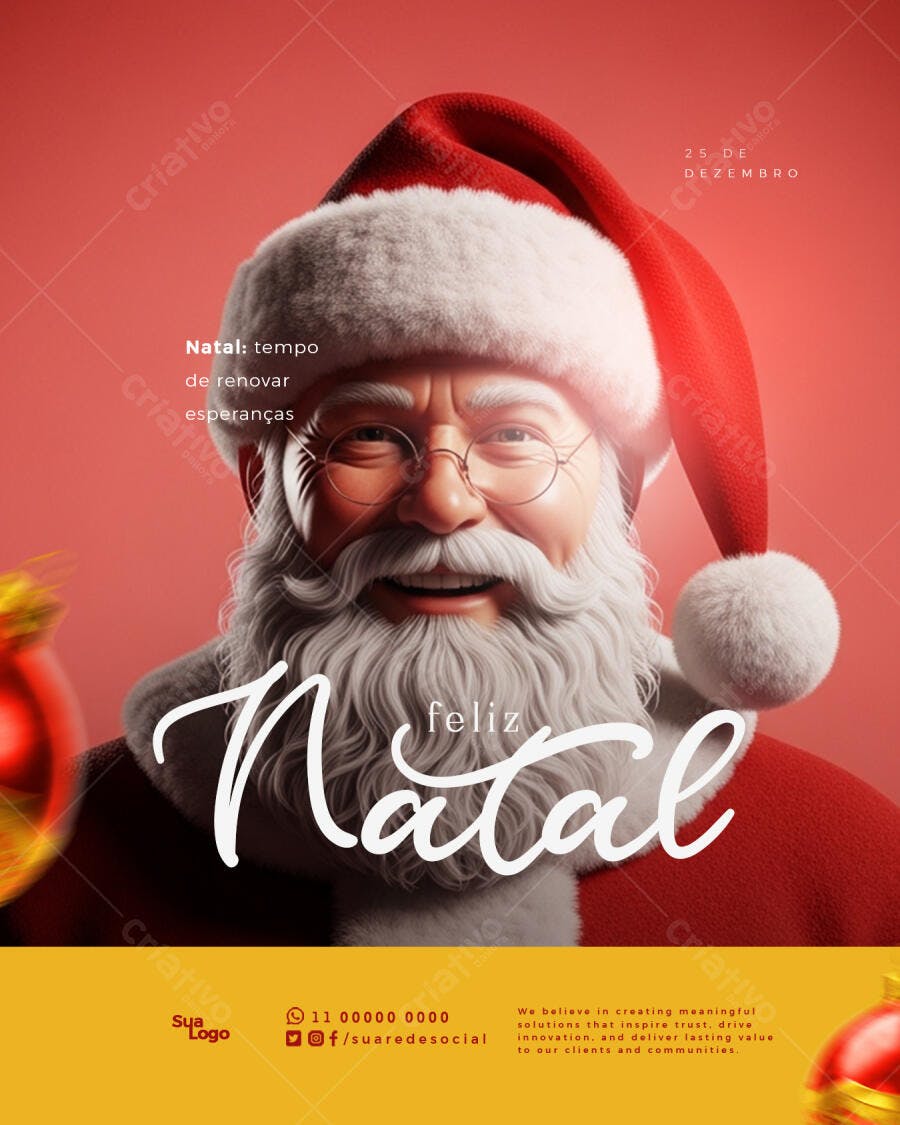 Flyer Feliz Natal Papai Noel 25 de Dezembro PSD Editável