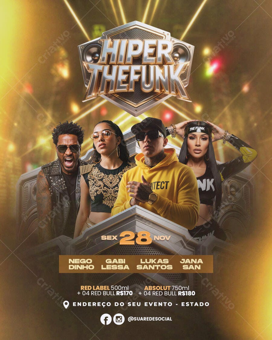 Flyer HIPER THE FUNK Sex 28 Nov com DJs PSD Editável