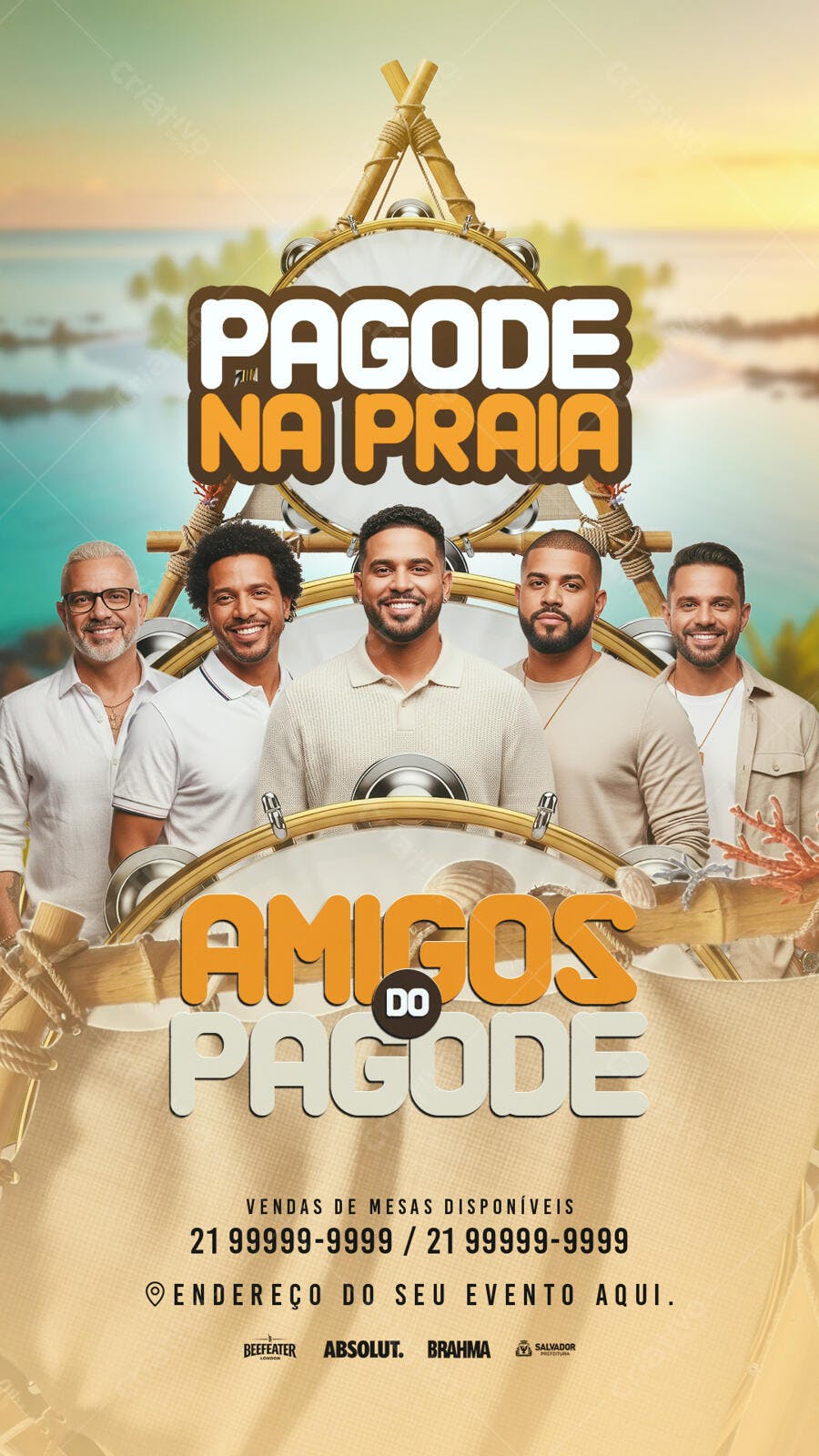 Flyer de Evento Pagode na Praia com Artistas PSD Editável