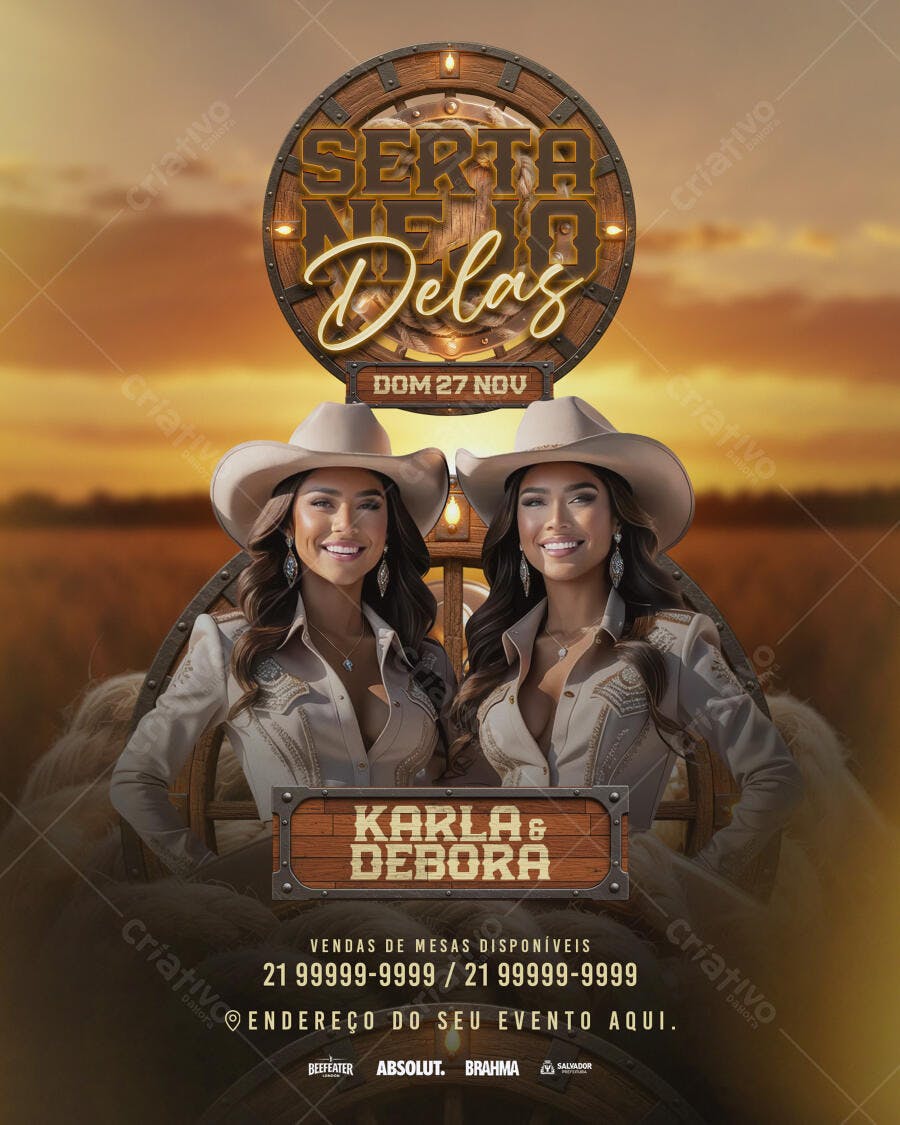 Flyer Evento Sertanejo Delas Karla e Debora PSD Editável