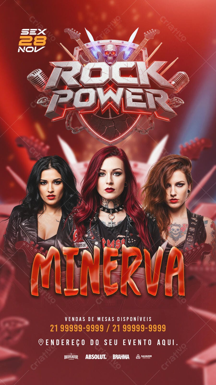 Flyer para Evento de Rock Power com Minerva PSD Editável
