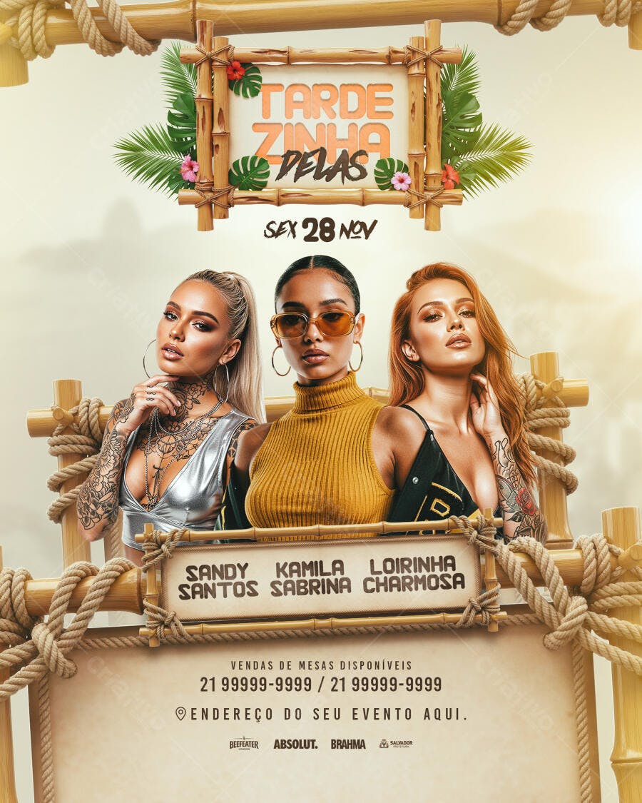 Flyer Tropical Tardezinha Delas com Modelos Femininas PSD Editável