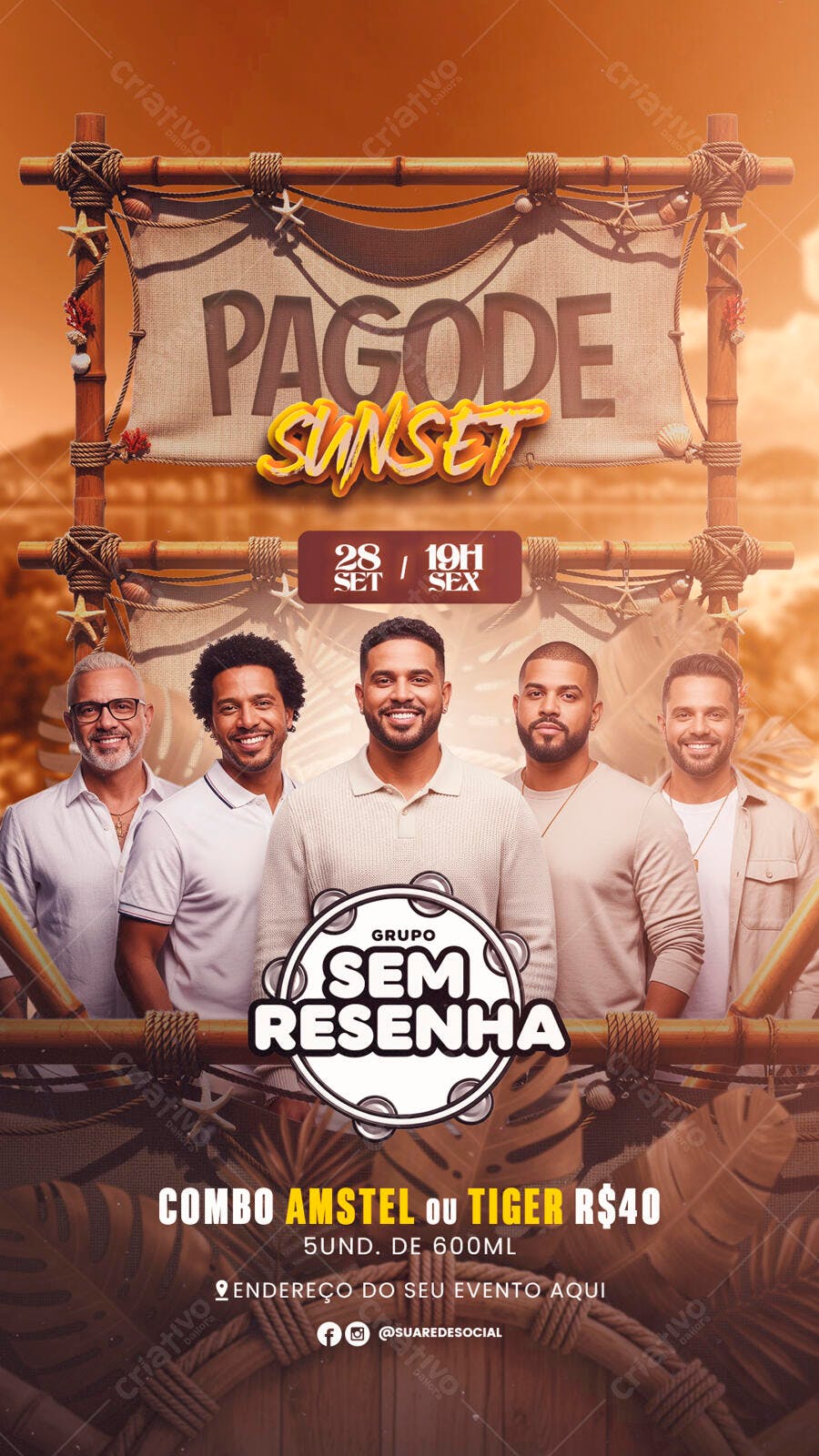 Flyer Pagode Sunset Grupo Sem Resenha PSD Editável