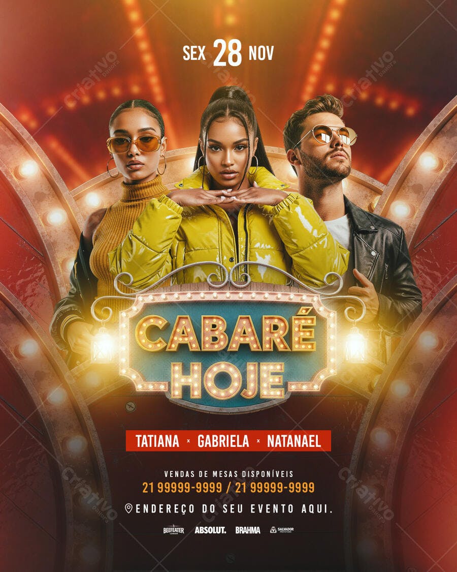 Flyer Cabaré Hoje para Festa com Tatiana Gabriela Natanael PSD Editável