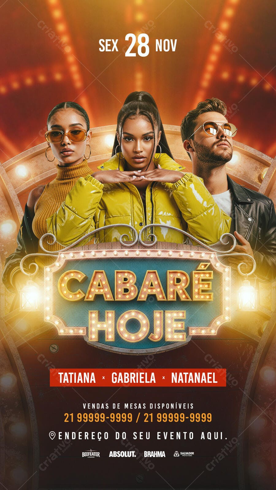 Flyer de Evento Cabaré Hoje com Modelos Estilosos PSD Editável
