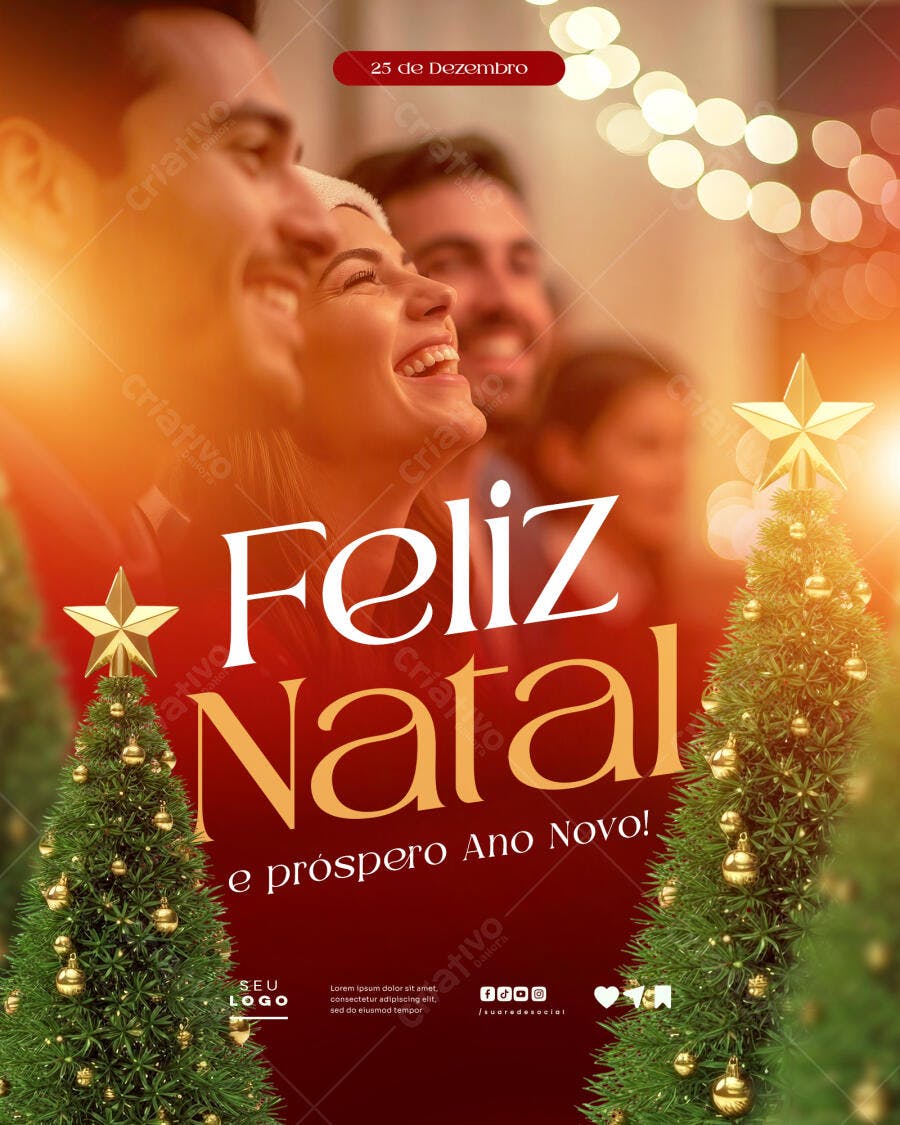 Flyer de Natal e Ano Novo com Pessoas Felizes PSD Editável